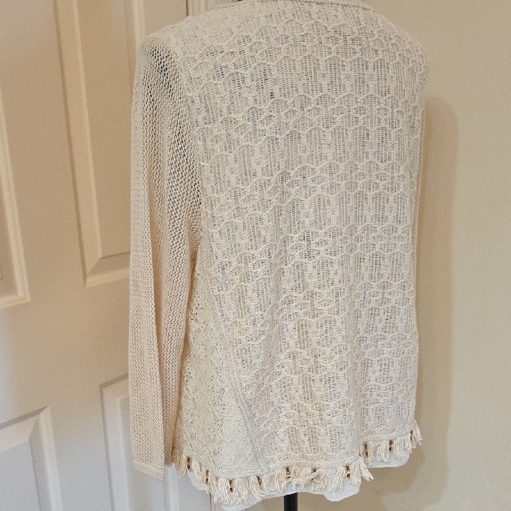 Chico's Boho Style Cream Lace Blouse with Fringe And Lace - Picture 8 of 12